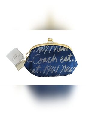 NWT Coach Y2K Poppy Signature Script Kisslock Frame Coin Purse F61036 navy gold